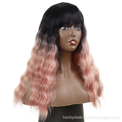 The princess ombre color Cake curly hair water wave With Bang 18inches soft natural synthetic braiding hair wigs for black woman